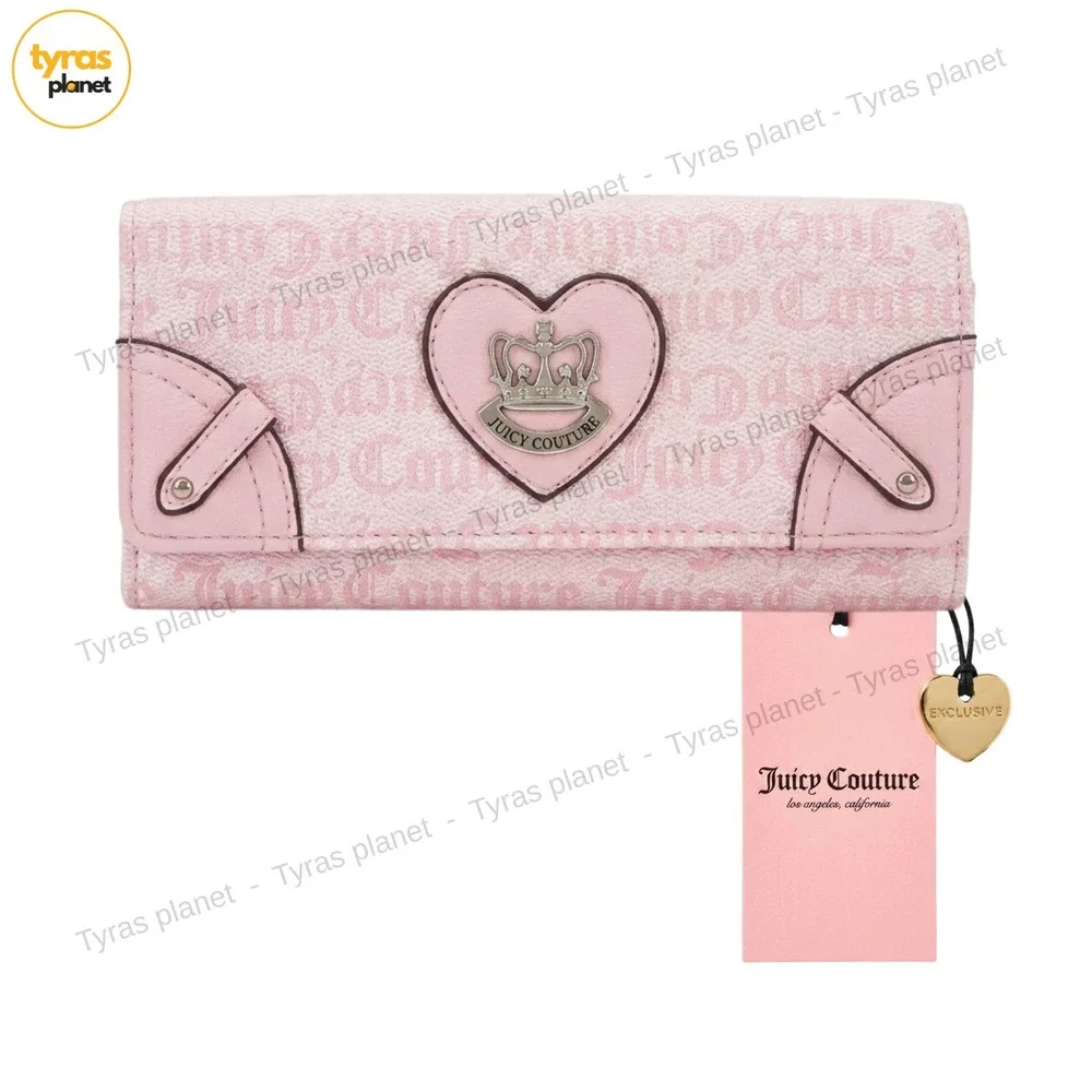 Juicy Couture Her Majesty Single Gusset Flap Clutch Wallet Chiffon Pink NEW